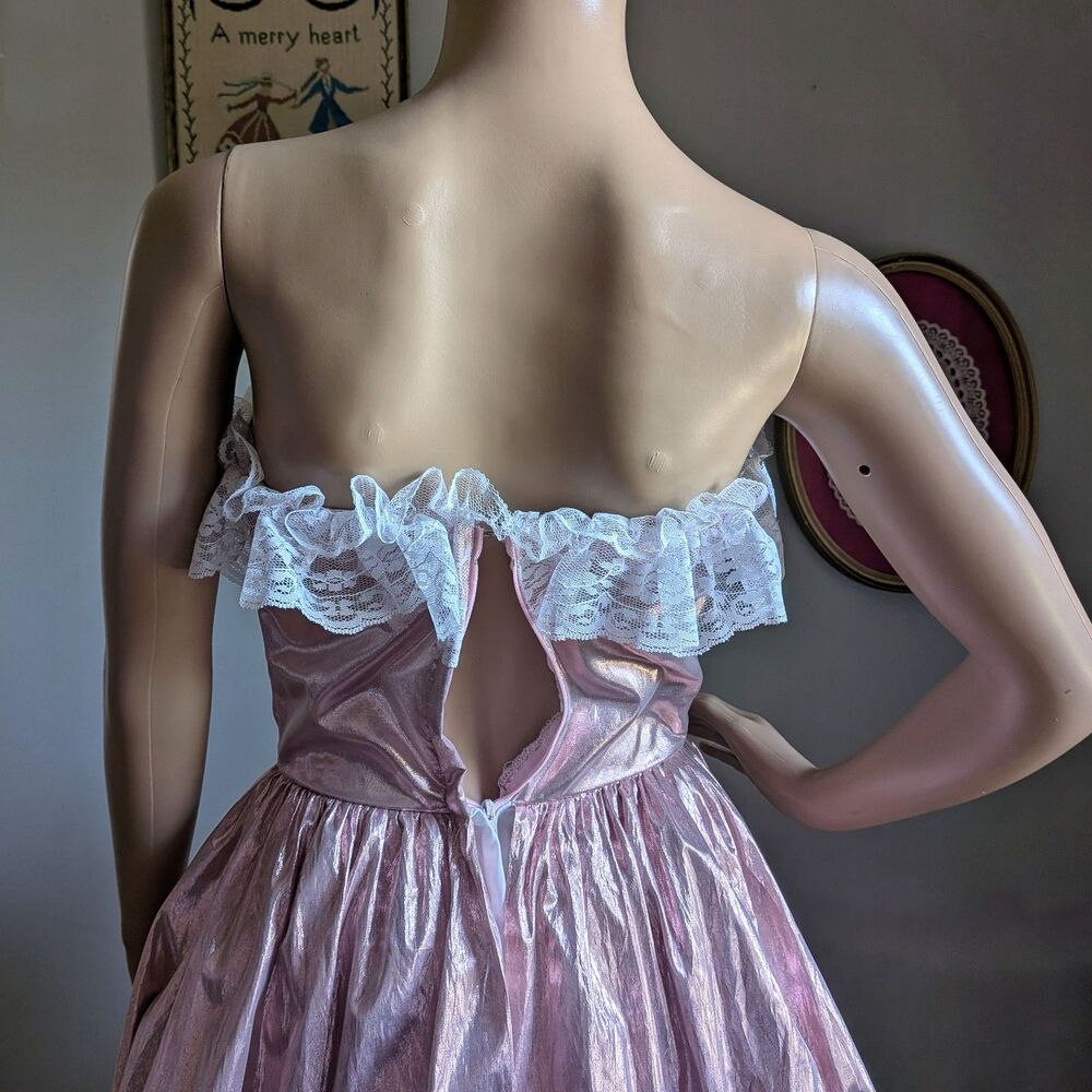 ON HOLD 80s Loralie Ballgown Southern Belle Maxi Dress Pink Strapless Saloon 8 - Picture 10 of 12